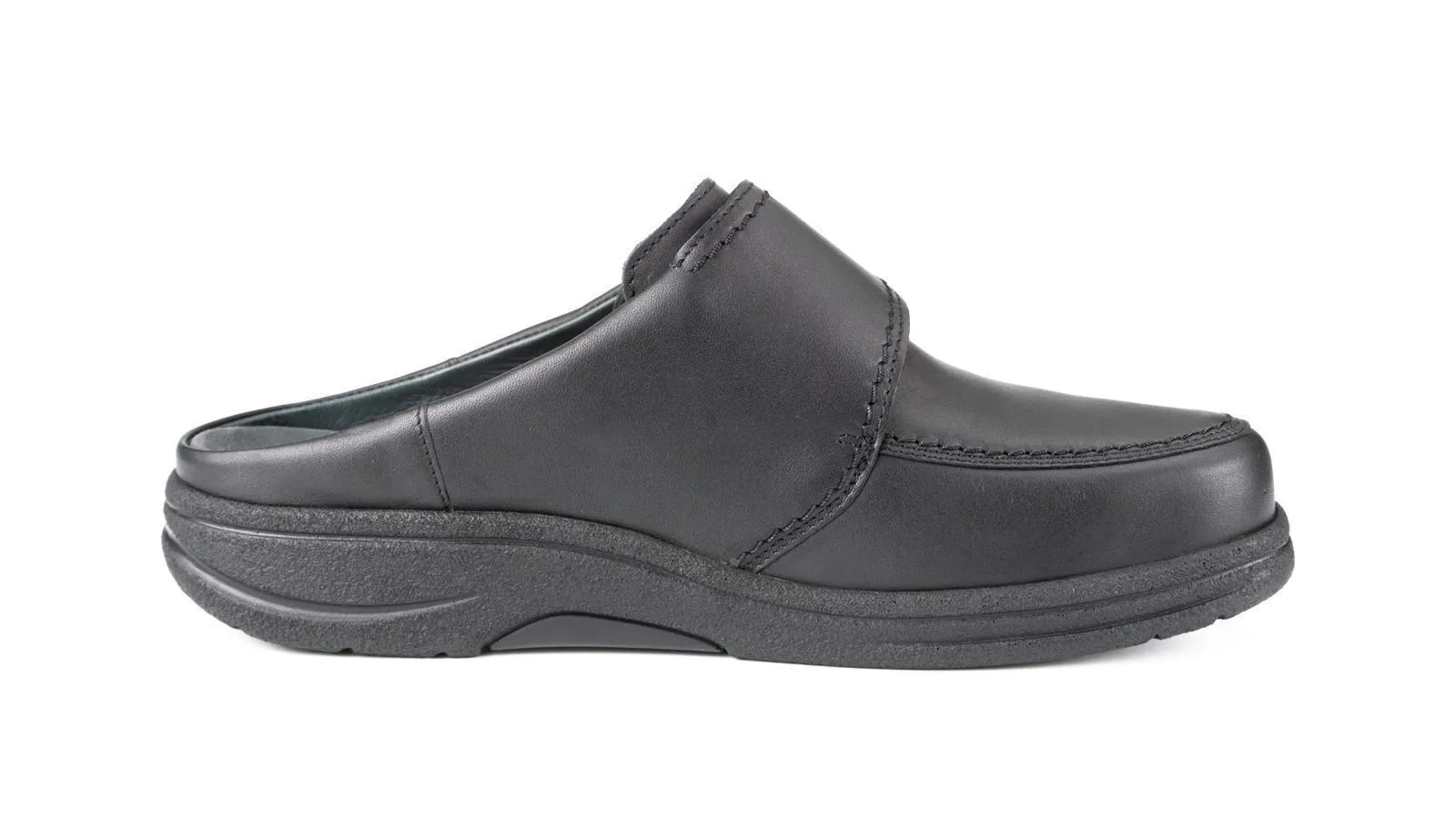 Schwarzer MOSES Schuh aus SportNappa, Weite K/M, seitlich präsentiert auf einem hellen Hintergrund.