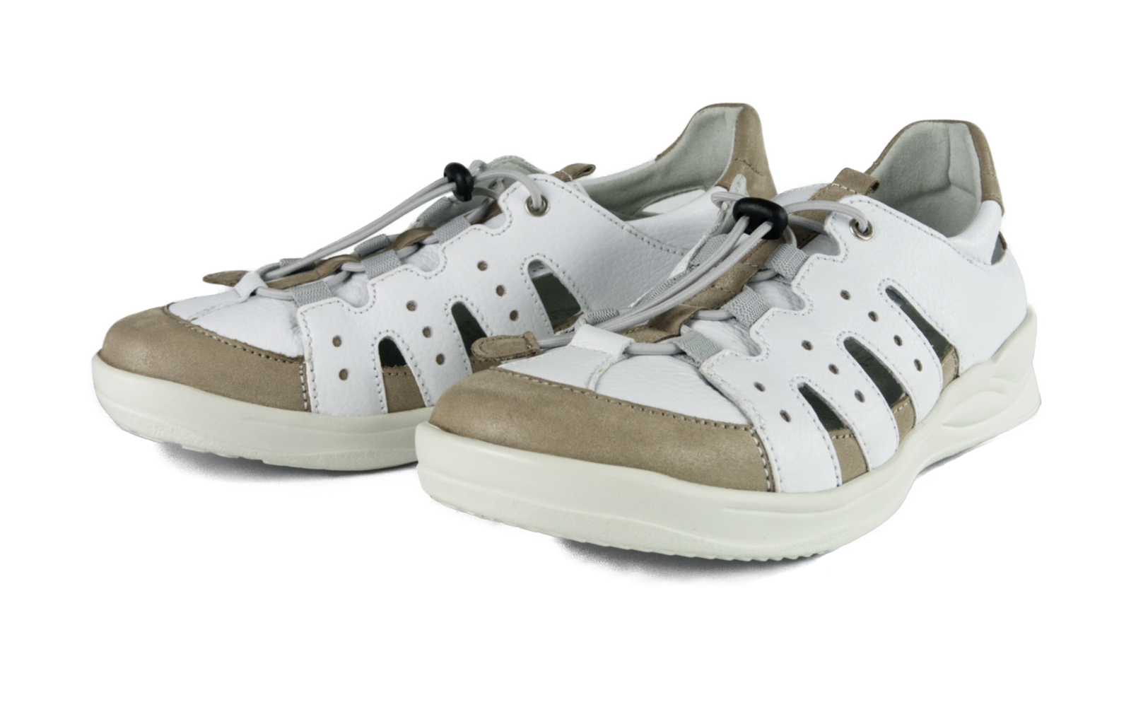 KLARISSA NappaSoft+NubukPerlato in weiß+stein, Bekleidung, Schuhwerk, Schuh, Sneaker