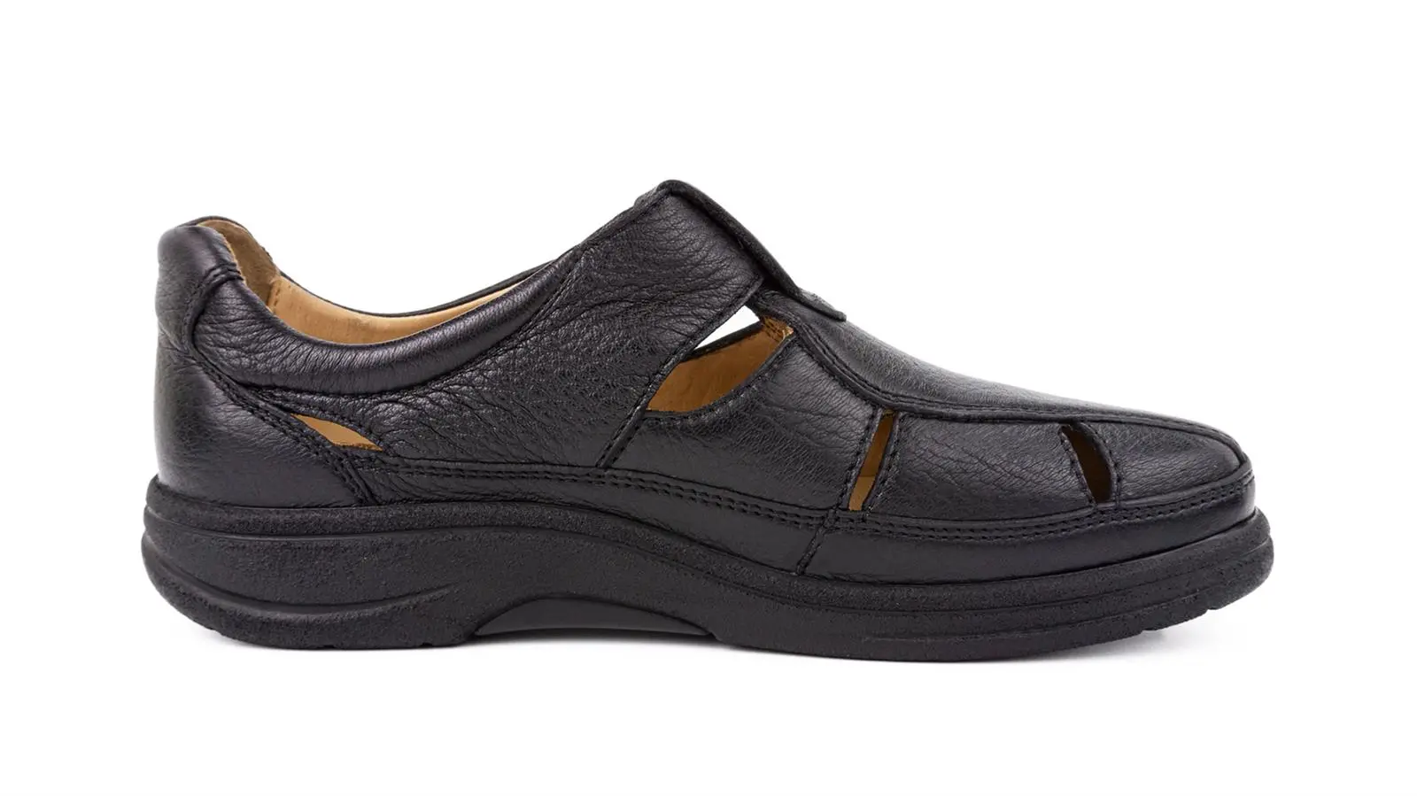 Schwarze MAURICE Schuhe aus Hirschleder, seitlich angeordnet auf einem neutralen Hintergrund.